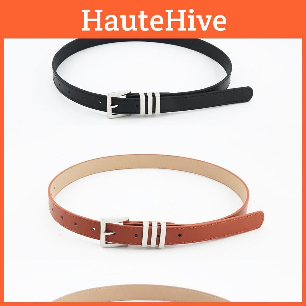 Buckle Metal Polished Womens Belt In Solid Color Versatile Paired With Jeans