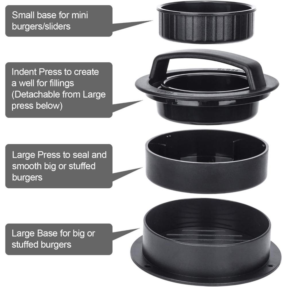 3 In1 Stuffed Burger Press Patty Maker Rings Molds Kit Non Stick Stuffer Hamburger Press Patty Maker for Slider/Pattie/Grilling