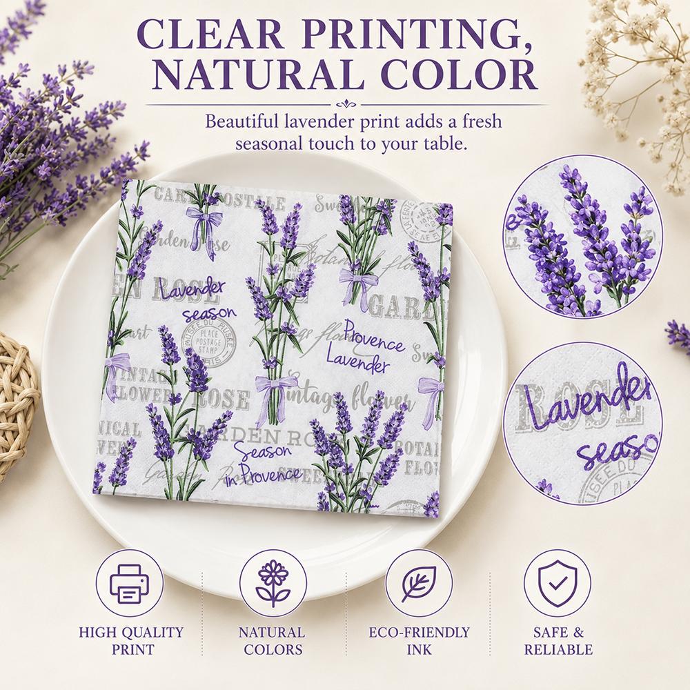 Lavender Floral Paper Napkins 40Pcs 2-Ply Table Napkins for Tea Party Wedding Birthday Decor