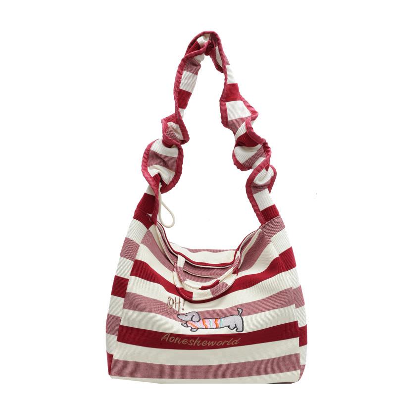 

Canvas Bag Women s Versatile Tote Bag Large Capacity Messenger Bag New Casual Handbag Striped Tote Bag бордовий