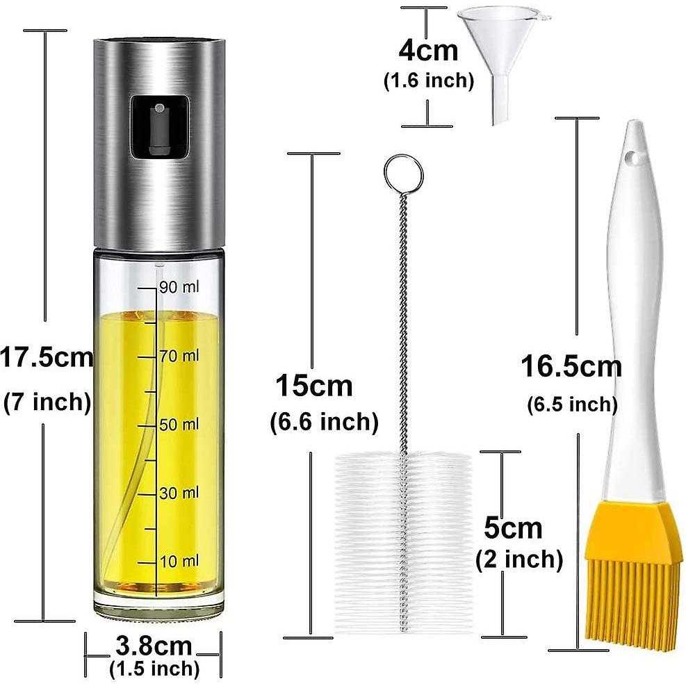 Pack Of 2 Oil Sprayer Bottles - Glass Bottle Vinegar Dispenser - With Scale, With Pastry Brush, Cleaning Brush And Oil Funnel (100ml)