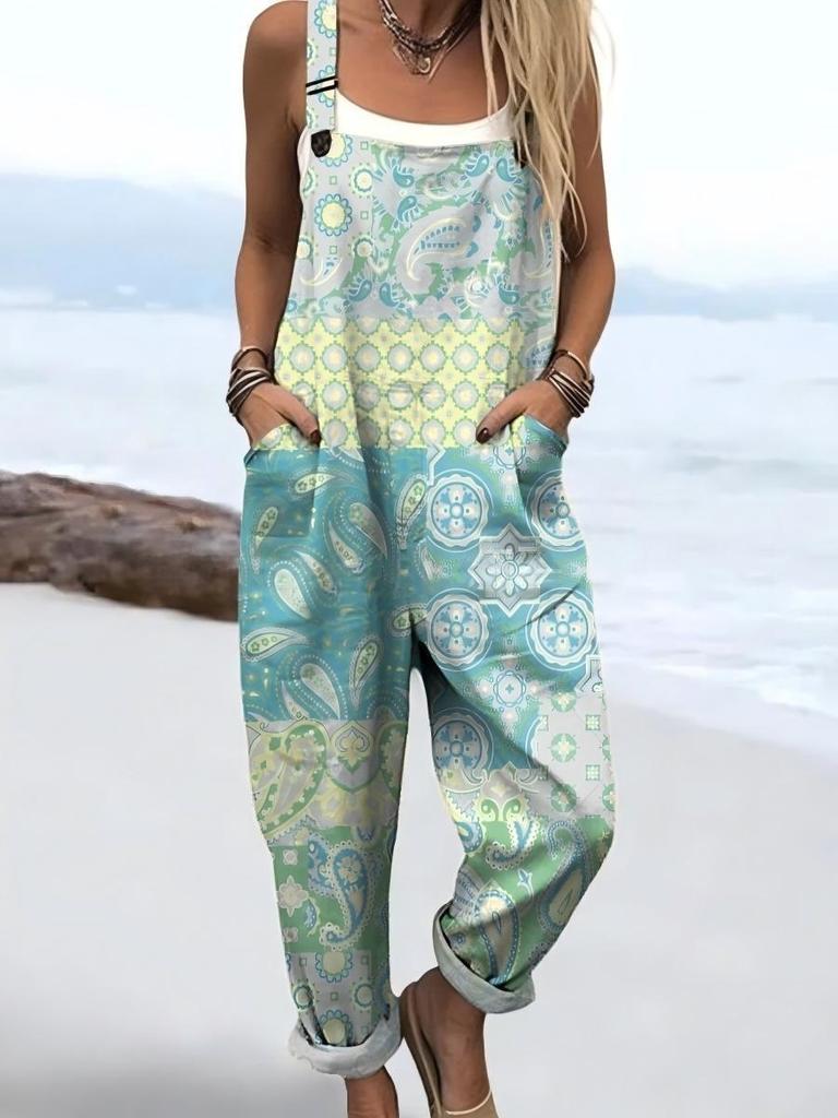 Bretelle da donna Jumpsuit estiva da donna con stampa retrò europea e americana