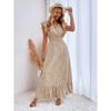 Printemps Été Col en V Taille Haute Robe Décontractée Imprimée Manches Courtes Volantées Élégante Femme Taille Haute A-ligne Fête Robe Longue Vêtements Amples pour Femmes