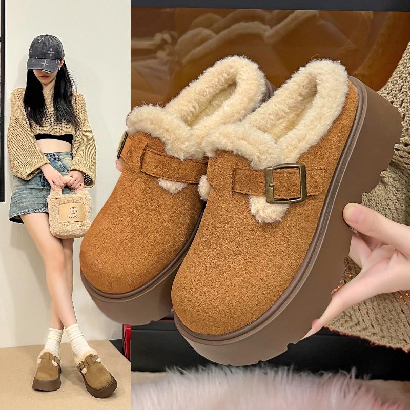 Autumn and winter new fashion lazy plush cotton shoes thick-soled outer wear bag head half slippers women