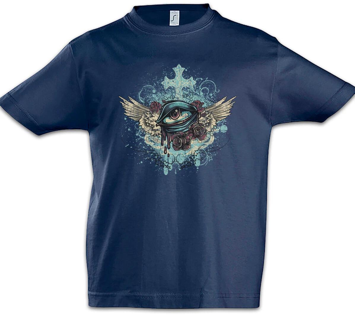 Winged Eye With Roses Kids Boys T-Shirt Tattoo Tattooist Winged Eye- 100