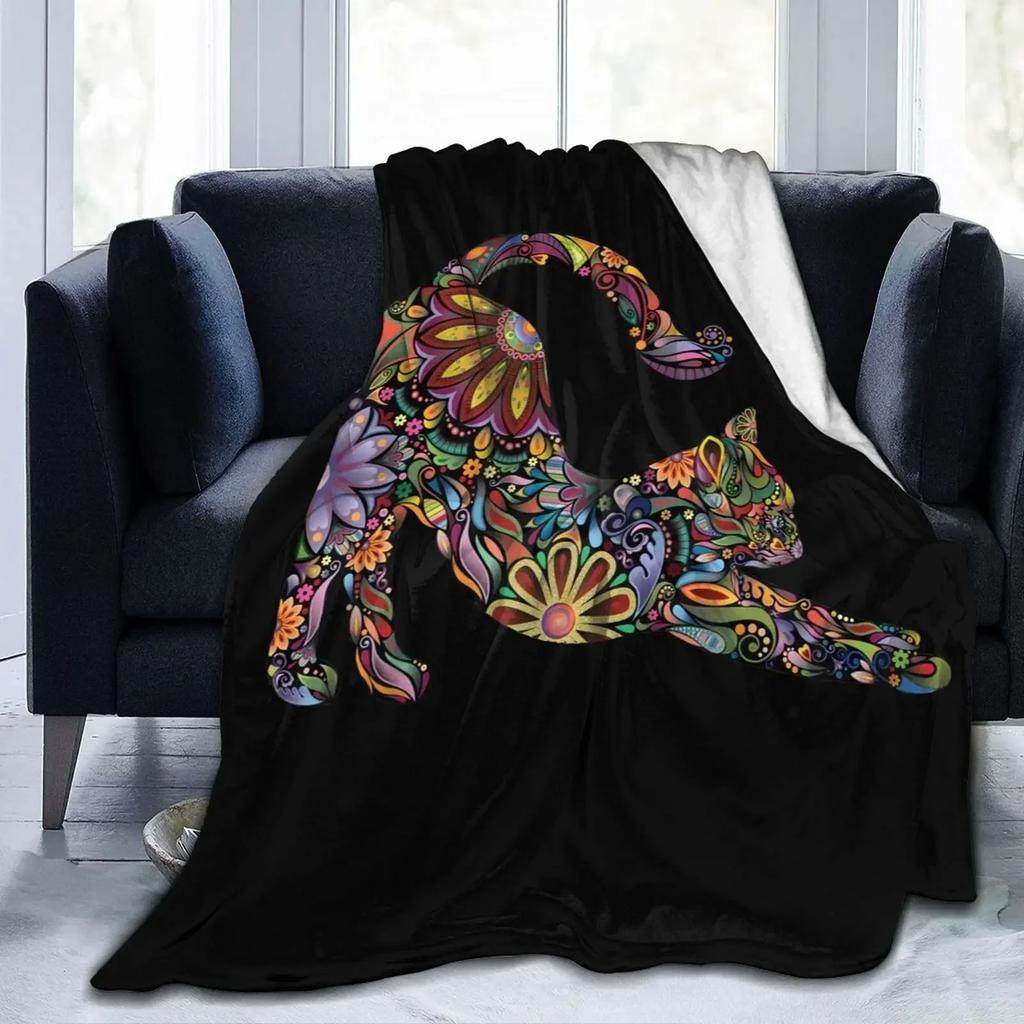 Cute Black Cat with Yellow Eyes Soft Throw Blanket All Season Warm Blankets Lightweight Fuzzy Flannel Throw Blanket for Bed Sofa