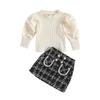 Fashion Toddler Baby Girls Clothes Sets Long Puff Sleeve Ribbed Knit Tops Princess Skirts 2pcs Children Outfit
