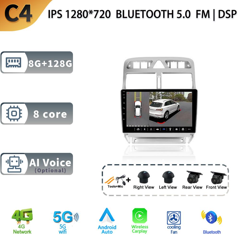Android 13 Car Radio Wireless Carplay For Peugeot 307 Year 2001-2008 5G Stereo Multimedia GPS Navigation Head Unit Screen