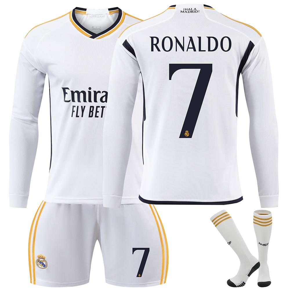 Real Madrid Ronaldo Long Sleeve Kids Soccer Jersey Sports Equipment White Youth