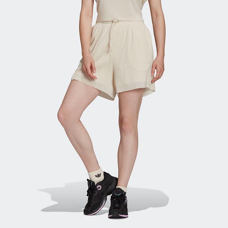 adidas Originals Tinta Unita Ricamato Micro Logo Allacciatura Sportivi Casual Pantaloncini Pantaloncini Donna Bianco HF7548