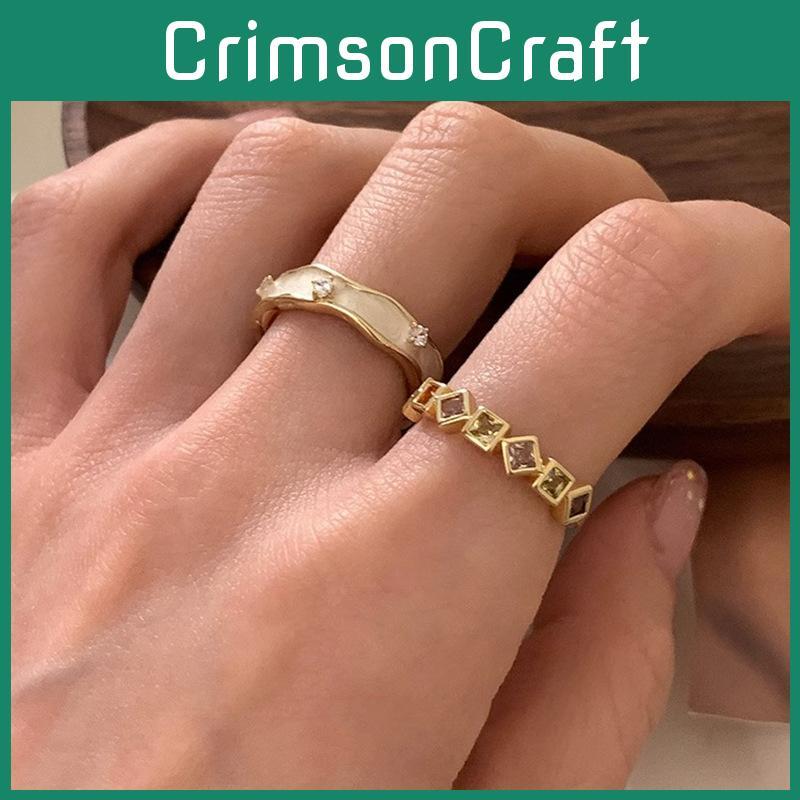 Fashionable Korean Style Adjustable Open Ring With Unique Drip Glaze And Rhinestones