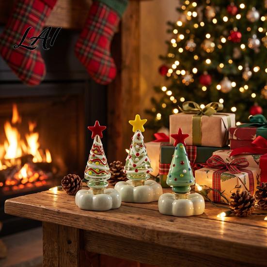 Handcrafted Holiday Table Decor Handmade Glass Christmas Tree Ornament with Star Top And Colorful Bead Details Festive Photo Props Desktop