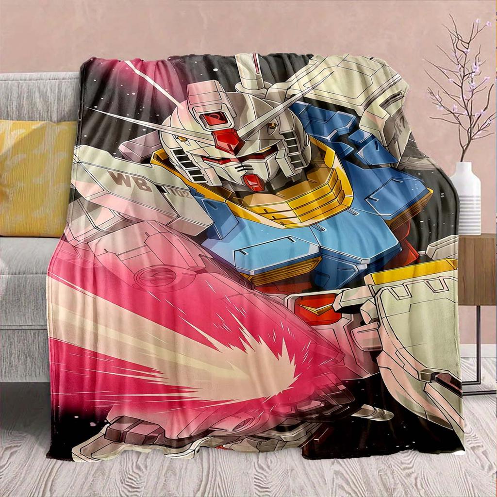 Gundam Anime Flannel Blanket - Soft Warm Perfect for Sofa, Bedding Camping Travel Office Home Decor -QJY