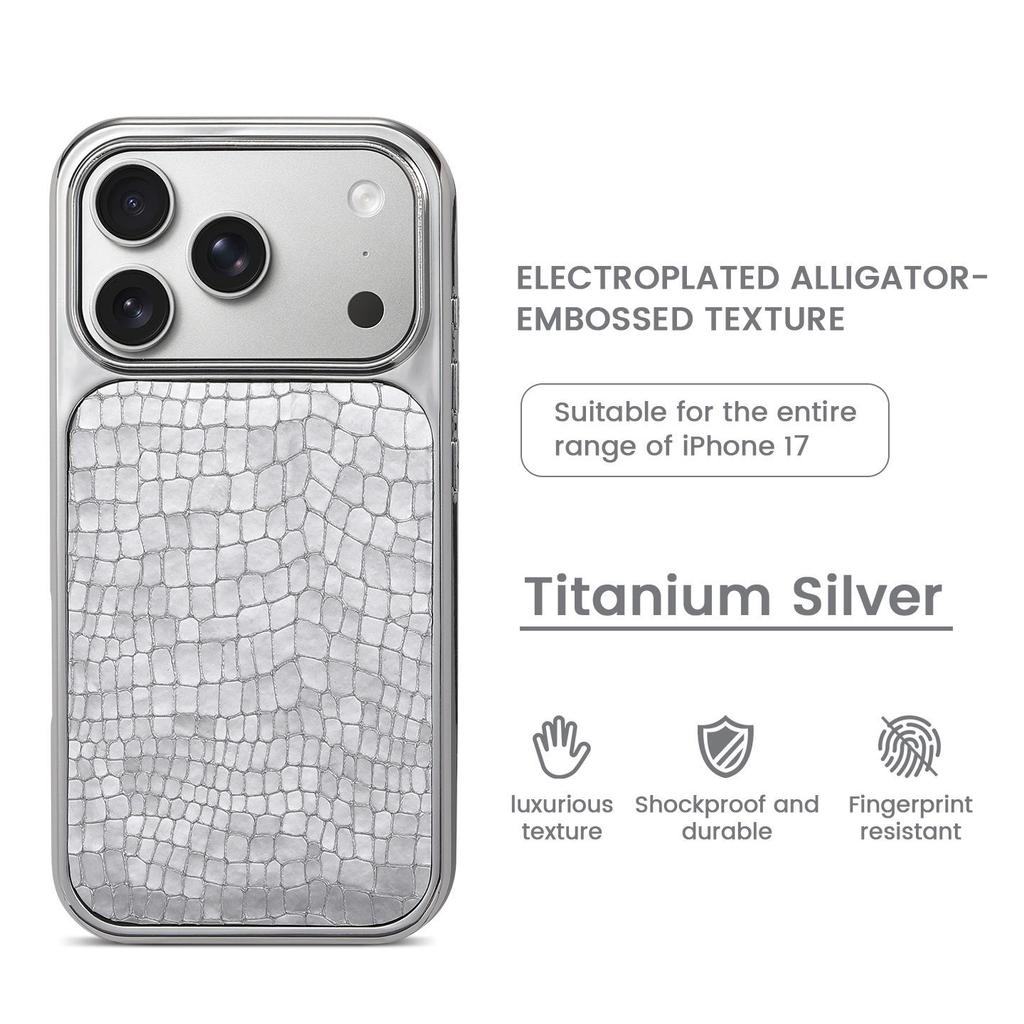 Crocodile Pattern Electroplated Phone Case for iPhone 15/14/13/12 Pro Max with Large Hole Design