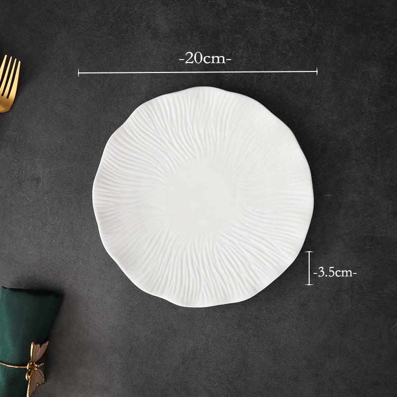 Elegant White Ceramic Conical Hat Bowl and Plate Set with Lotus Leaf Design