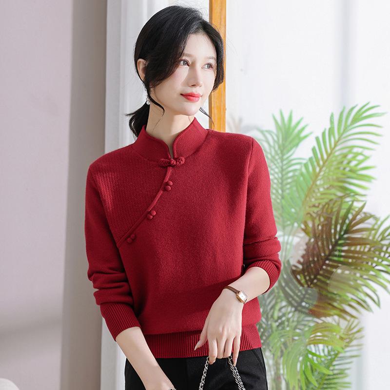 

Autumn/Winter Fleece-Lined Knit Base Layer for Middle-Aged & Elderly Women - Half-High Neck, Thickened Fashion Sweater for Mothers 3XL (120-135 lbs)