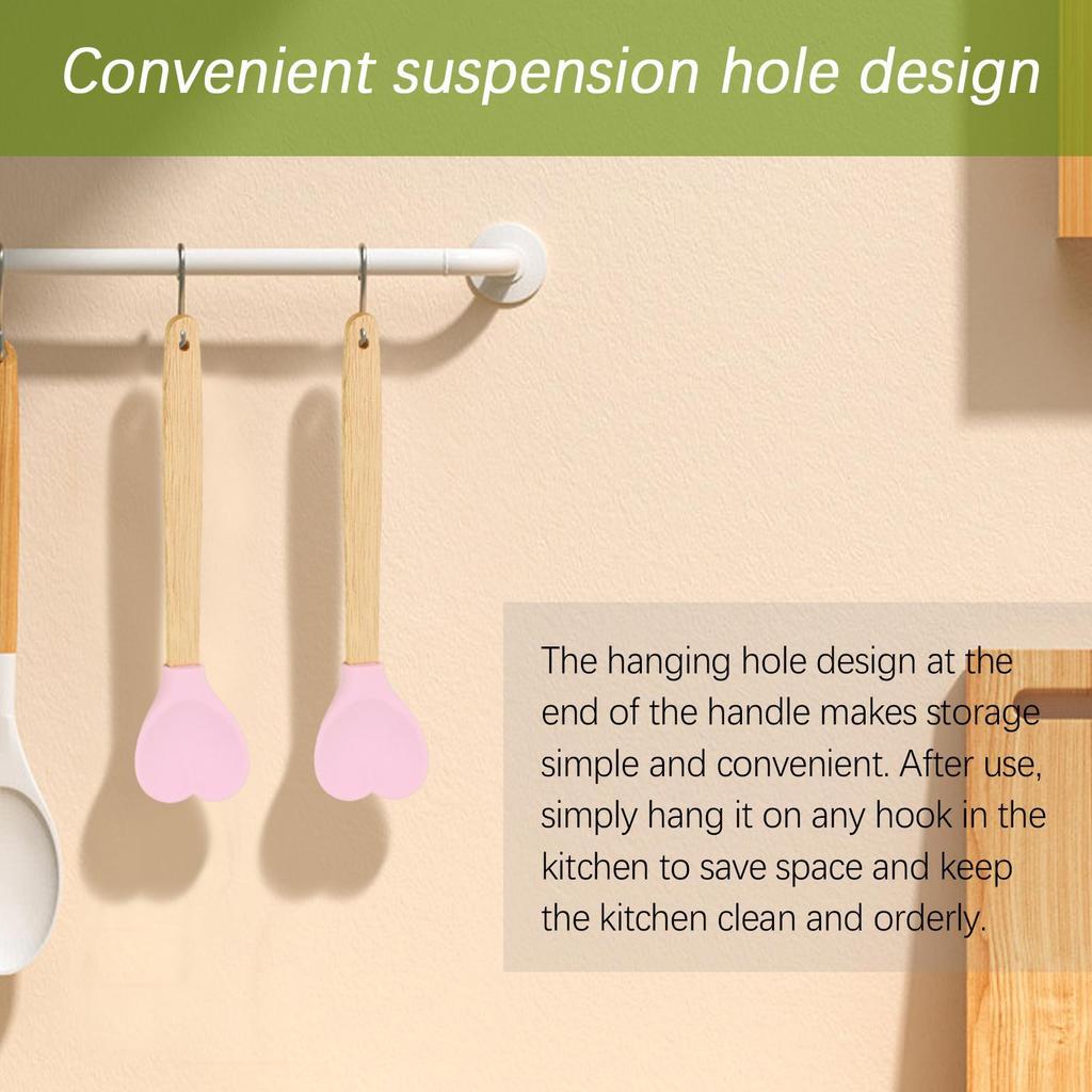Silicone Spatula For Cooking Heart Shape Cooking Utensils With Wooden Handle Cake Scrapers For Home Baking Cake Decorating