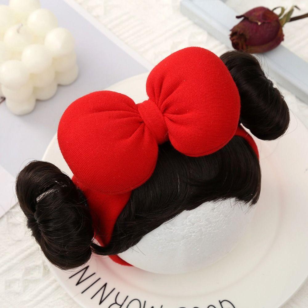 

Props Synthetic Bangs Chignons Headband Bowknot Kids Headwear Baby Hair Bands Wig Toddler Neat Bang Red