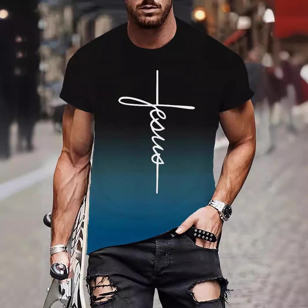 Jesus Men's Fashion Jesus Cross Print Faith T-shirt Casual Funny Jesus Saved My Life Shirt Short Sleeve Tee