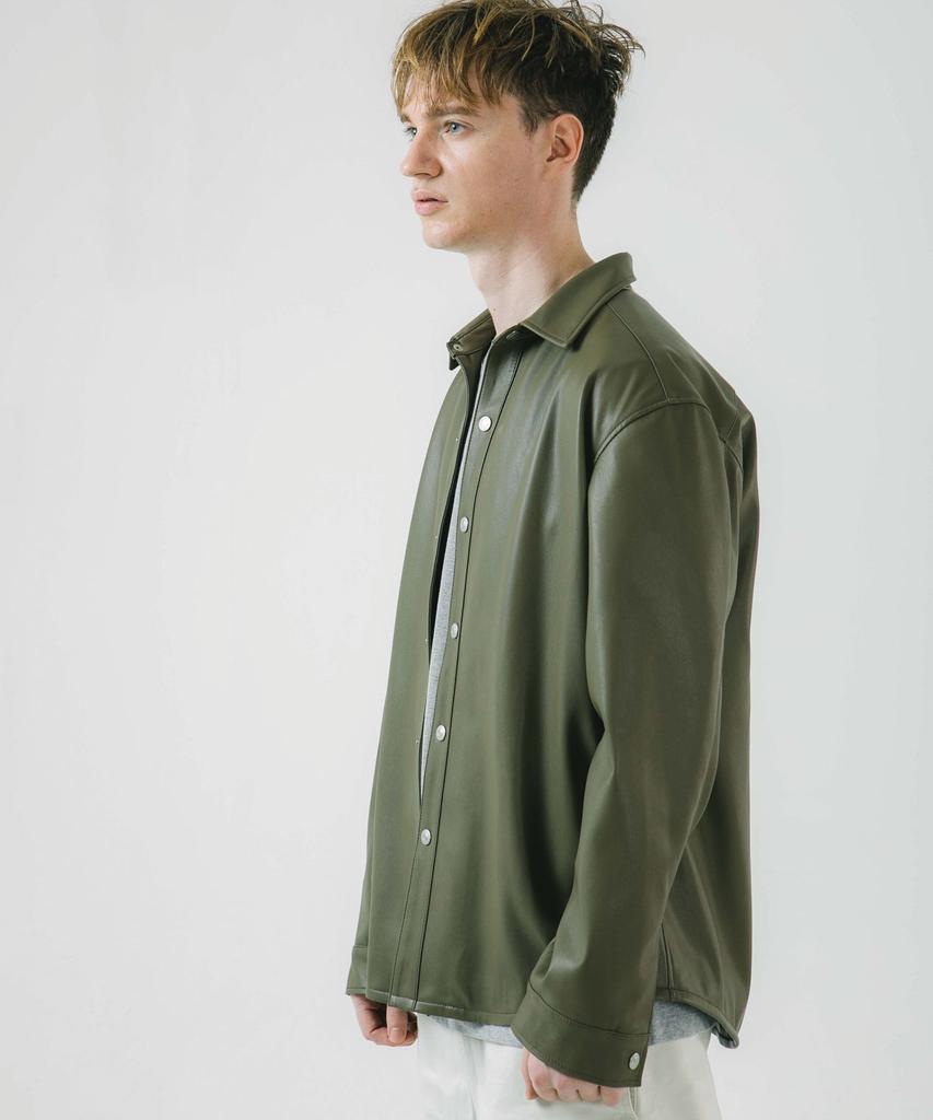 DREAMWORLD [Leather] Long Sleeve Shirt Olive_01