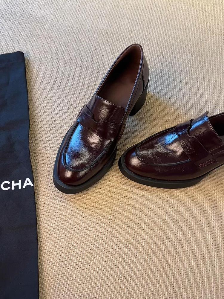 French Small Leather Shoes Platform Thick Heel Loafers 2026 Spring and Autumn British Style Small Leather Shoes One Pedal Shoes