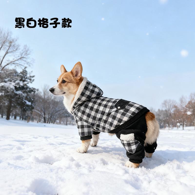 Hooded New Pet Clothes Autumn and Winter Plaid Dog Clothes Thickened Pet Clothing Dog Supplies XS