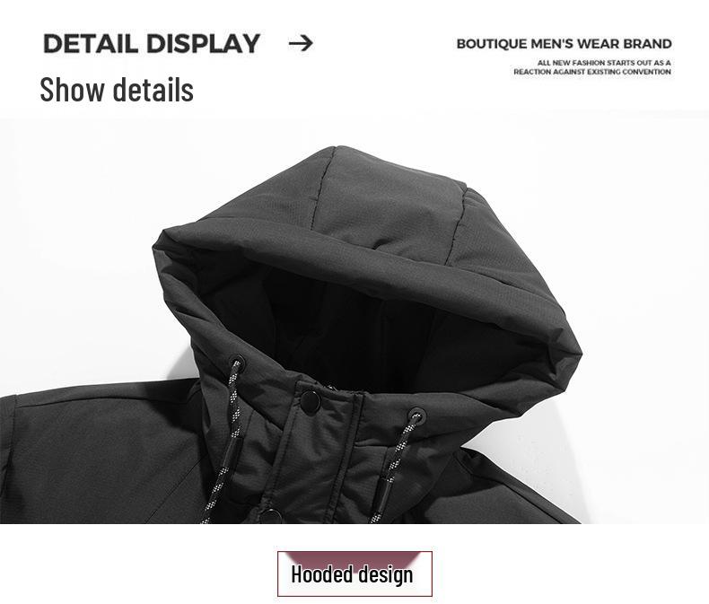 Trendy Mid-Length Winter Hooded Down Jackets: Casual, Loose, Multi-Pocket Style for Couples