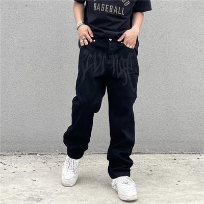 Men's Casual Retro Embroidered Lettering High Waist Straight Pants