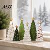 Hand Painted Holiday Table Decor 6Pcs Wooden Christmas Tree Tabletop Set, Rustic Star Topped Retro Seasonal Mantel Decorations Mini Figurines,