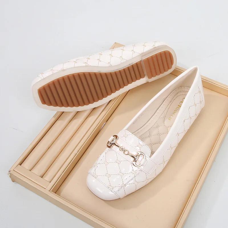 Fashion 2025 New Classic Women's Flat Shoes Square Head Shallow Mouth Soft Bottom Comfortable Work and Leisure Small Leather Shoes 35-42