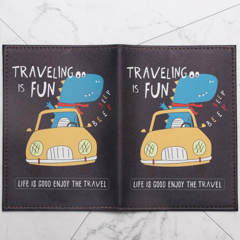 Cartoon Dinosaur Crocodile Passport Holder Faux Leather – Travel Organizer and Card Sleeve