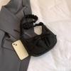 Women Casual Underarm Bag with Ruched Drawstring Strap Bow Leisure Satchel Bag Solid Color Cute Sling Bag Female Daily Handbag