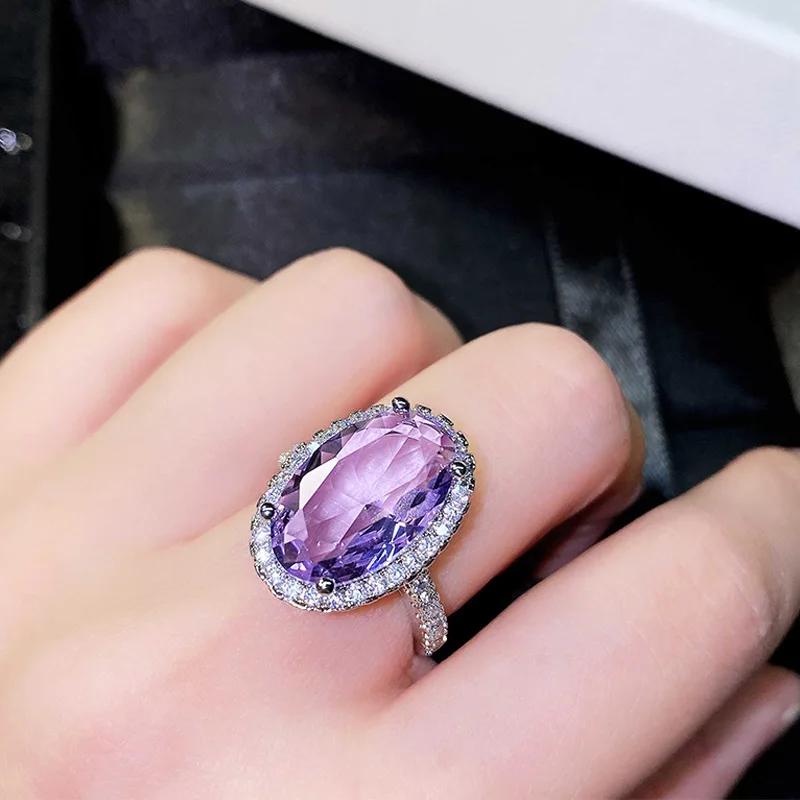 

2026 Gorgeous Big Oval Purple Cubic Zirconia Rings for Women Wedding Ceremony Party Bridal Accessories Statement Zircon Newly 6