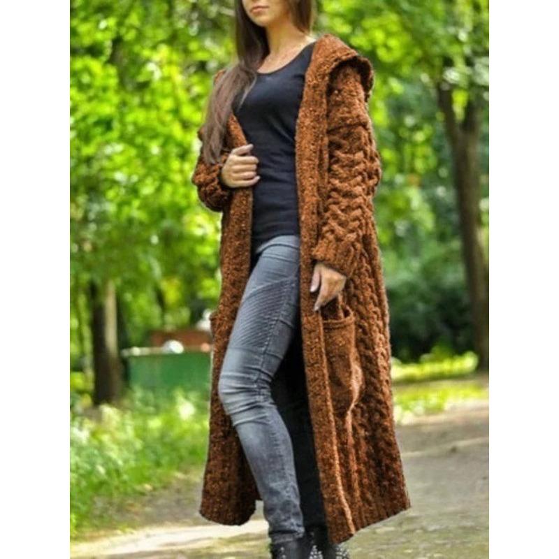 TIFICY Women's Fashion Casual Fall Winter Solid Color Print Long Sleeve Hooded Sweaters