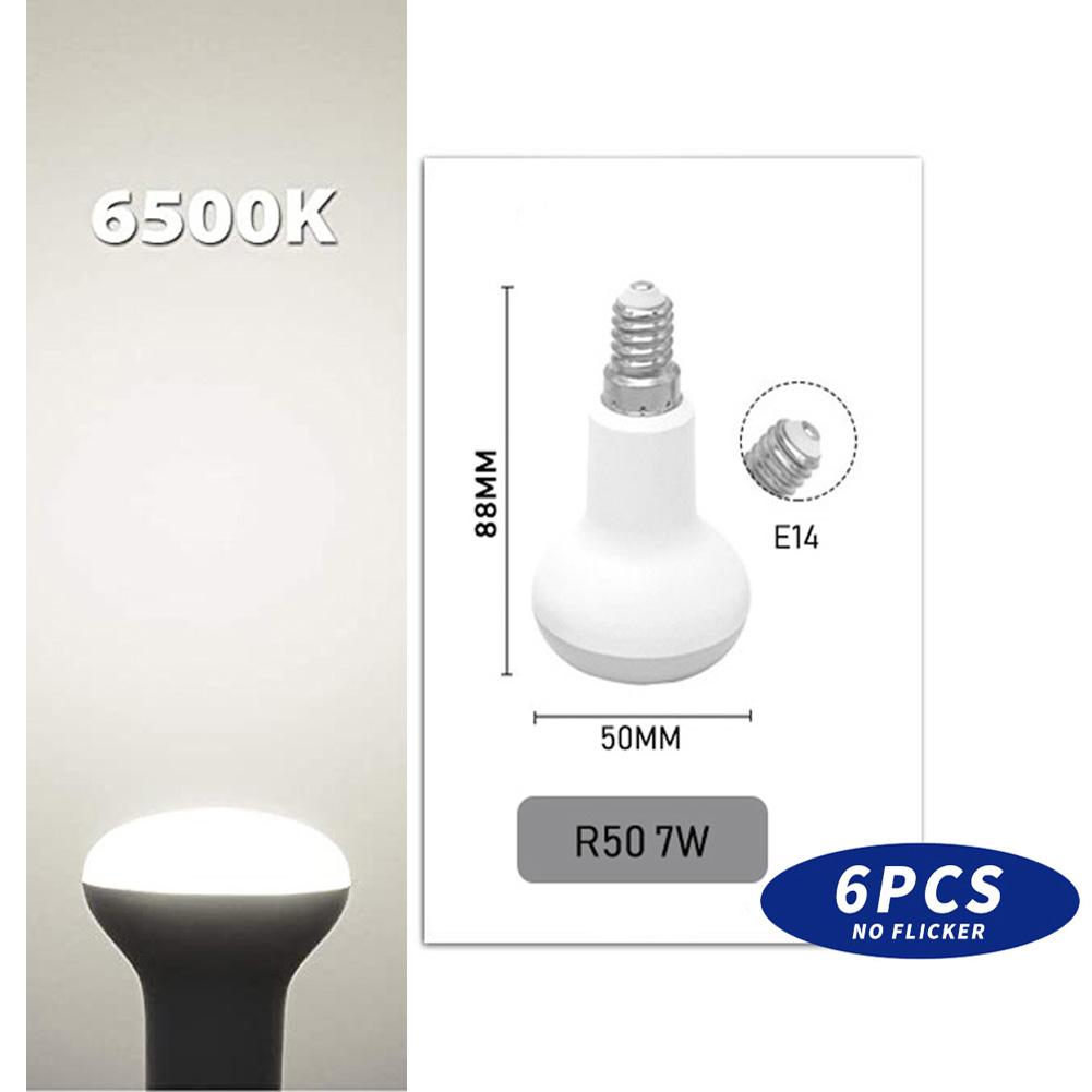 6pcs R50 E14 LED Spotlight Bulbs 9W AC 85-220V No Flicker Umbrella Reflector Lamp for Indoor Home Ceiling Decoration