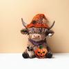 1/2Pcs Halloween Highland Cow Figurine Pumpkin Skull Highland Cattle Statue