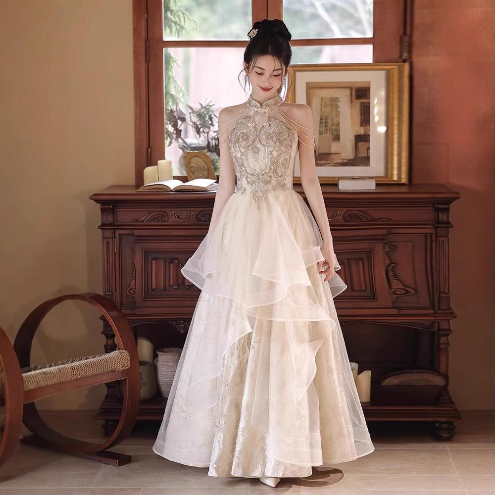 Banquet Evening Dress Women's Banquet Light Luxury Niche Tutu Skirt Annual Meeting Host Art Test Recitation Piano Performance Dress