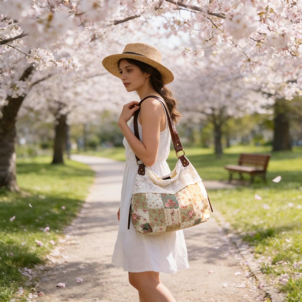 Casual Floral Cotton Patchwork Embroidered Bag For Daily Use With Lock Closure