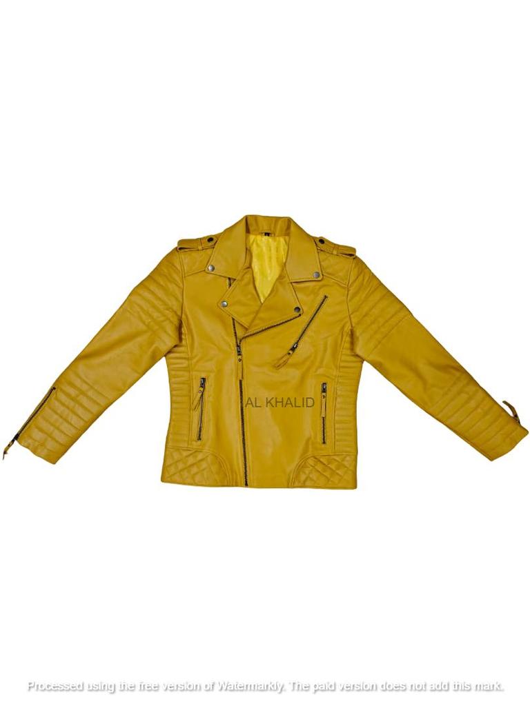 Handmade Men's Jacket Yellow Leather Genuine Lambskin Stylish Motorcycle Soft Fit