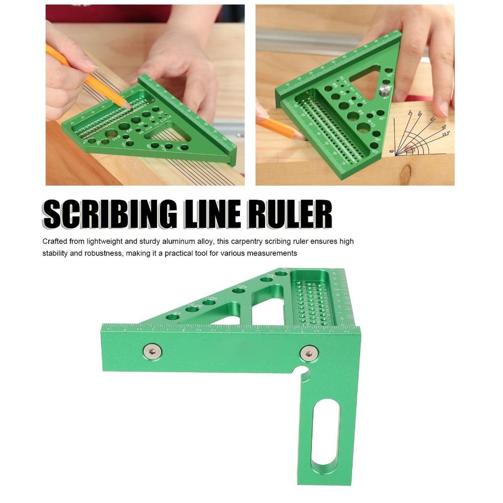 6pcs Green 3D Carpenter Square Aluminum Alloy Layout Measuring Tool Woodworking