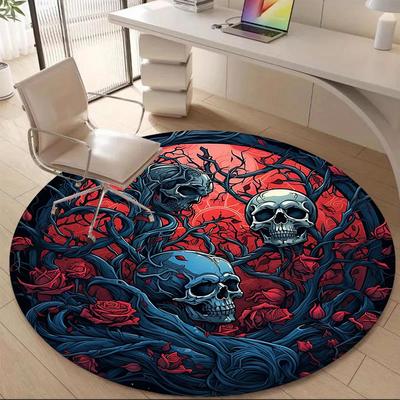 1 stuks Schedels Rozen Kantoor Rond Vloerkleed, Onder Kantoormeubilair Slaapkamer Woonkamer Huisdecoratie, Kamer Decoratie