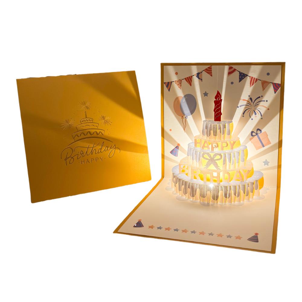 Musical and Light 3D Popup Greeting Card Luxurious Foil Stamping Cards  Birthday Party Supplies