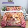 Pink Corgi Pattern Bedding Home Decoration Birthday Gift (1 * duvet cover + 2 * pillowcase, without core)