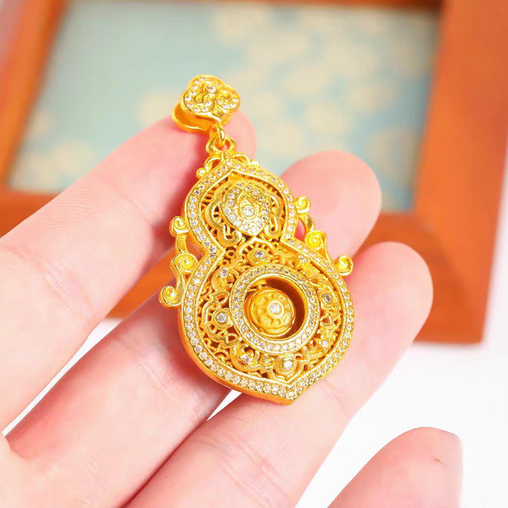 Goldener Fulu drehbarer Anhänger für Damen: Antiker Filigran mit Strasssteinen, Lebens vier Schönheiten Kürbis Pulloverkette