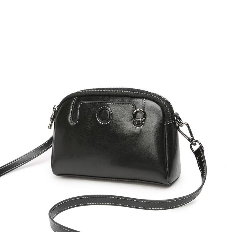 Oil Wax Cowhide Women's Bag 2025 New Fashion Versatile Small Square Bag Genuine Leather Bag Multi-Pocket Crossbody Small Bag