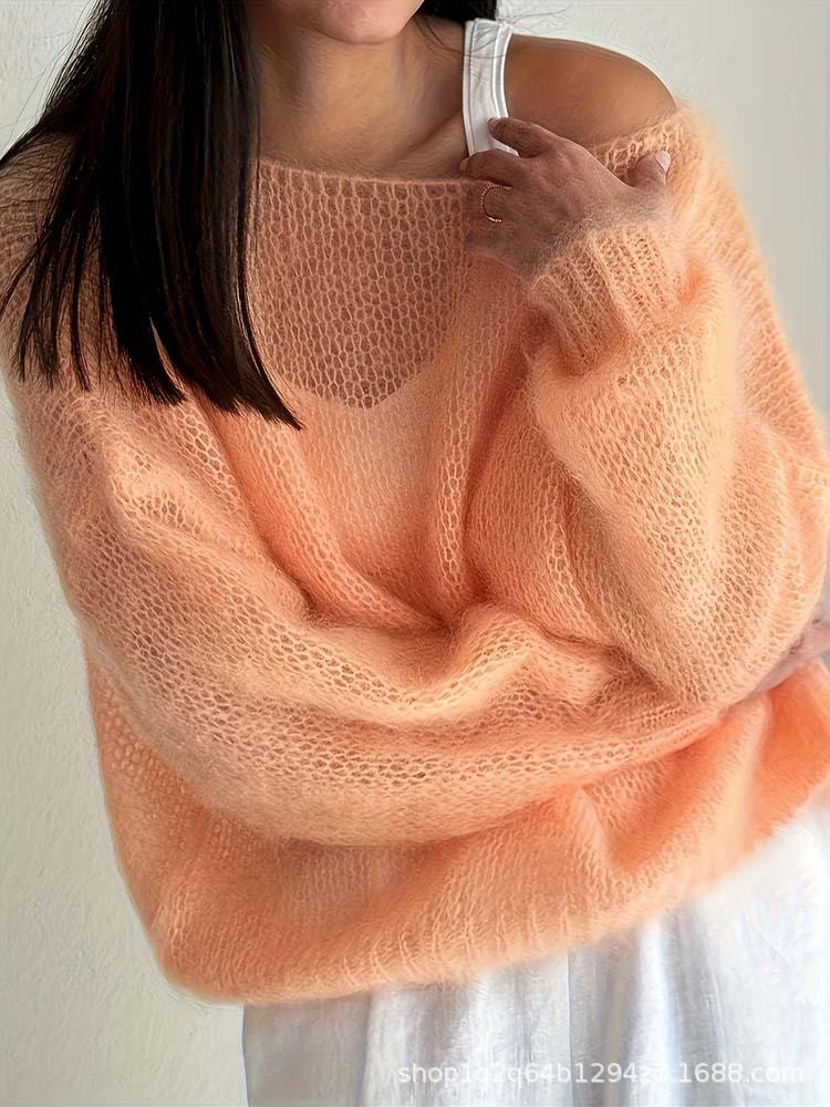 2025 Spring/Autumn Women's Versatile Gentle-Style Hollow Knit Cardigan Sweater