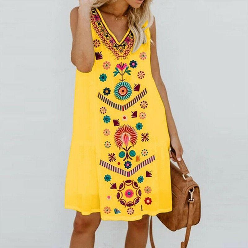 Womens Midi Dress Sleeveless Boho Beach Casual Floral Sundress Perfect For Summer