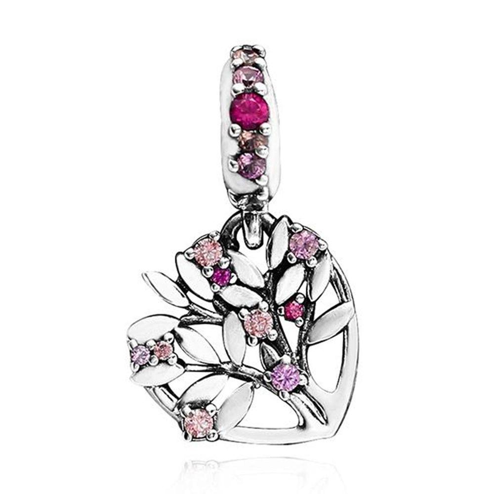 

[PANDORA PANDORA] 799153C01 Pink Heart Family Tree Pendant and Dangle Silver Charm 799153C01