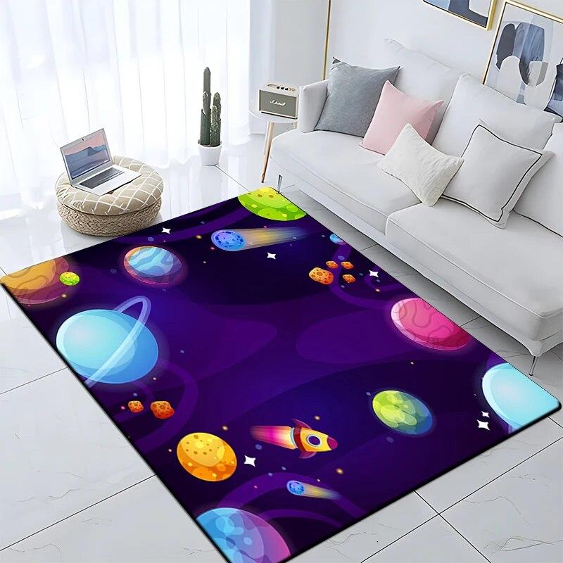 Cartoon Astronaut Children's Room Decorative Carpet Camping Cushion Play Aera Mat  Floor Mat Carpet Game Area Rug Floor Mats