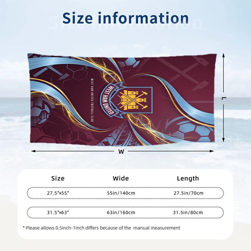 West Ham United Fußball Strandtuch Weiches Mikrofaser Sommerhandtuch Schnelltrocknend Saugfähiges Handtuch für Strand Schwimmbad Reisen